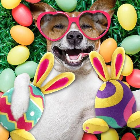 2 Pack Easter Dog Toys, Plush Squeaky Dog Toys, Bunny Shape Stuffed Soft Dog Toys for Medium and Large Dogs - Yellow in Kuwait