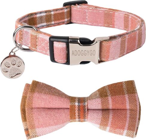 ADOGGYGO Plaid Dog Collar with Bowtie, Green Dog Collars with Detachable Bow tie Adjustable Soft Green Plaid Collars for Small Medium Large Dogs Pets (Large, Green) in Saudi Arabia