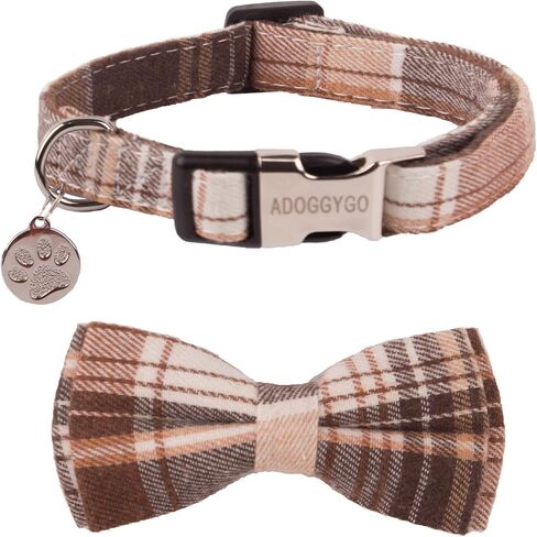 ADOGGYGO Plaid Dog Collar with Bowtie, Green Dog Collars with Detachable Bow tie Adjustable Soft Green Plaid Collars for Small Medium Large Dogs Pets (Large, Green) in Saudi Arabia
