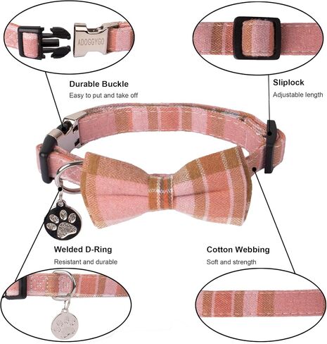 ADOGGYGO Plaid Dog Collar with Bowtie, Green Dog Collars with Detachable Bow tie Adjustable Soft Green Plaid Collars for Small Medium Large Dogs Pets (Large, Green) in Saudi Arabia