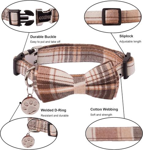 ADOGGYGO Plaid Dog Collar with Bowtie, Green Dog Collars with Detachable Bow tie Adjustable Soft Green Plaid Collars for Small Medium Large Dogs Pets (Large, Green) in Saudi Arabia