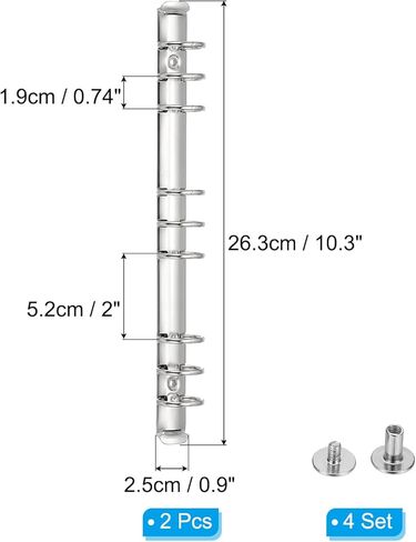 PATIKIL B5 9-Hole Ring Binder Mechanisms, 2 Set Binder Spines Replacement for Binder Planners, 2cm, Silver Tone in Kuwait