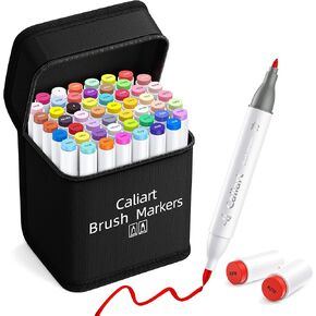 Caliart Pastel Alcohol Markers Brush Tip, 100 Colors Dual Tip Coloring Marker Pen Set Brush & Chisel, Art Supplies Gift for Adults Coloring Book Artists Sketch Drawing Illustration in Kuwait