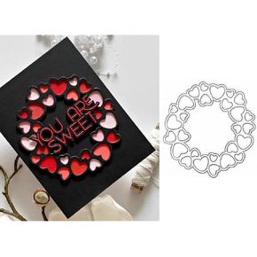 Valentines Hollow Hearts Wreath Metal Die Cuts, Love Heart Circle Round Frame Background Wedding Cutting Dies Cut Stencils for DIY Scrapbooking Album Embossing Paper Dies Card Making