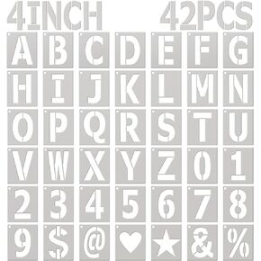 2 inch Letter Stencils 42 Pcs Large Alphabet Stencils, Number Stencils, Reusable Letter Stencils for Painting on Wood Wall Fabric Rock DIY Art Projects (2 inch)
