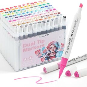 [Water-Based Ink] 168 Colors Dual Tip Markers Set, Brush & Chisel Double Tipped Art Markers for Kids Adults Beginners & Artists in Coloring, Painting