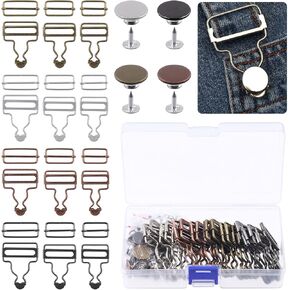 Hilitchi 24 Sets 4 Colors Overall Buckles Jeans Slider Clip, 28mm 32mm 38mm Metal Suspender Buckles with Rectangle Buckle Slider and No-Sew Buttons, Adjustable Buckle Slider for Bib Pants