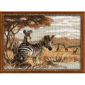 Riolis 1143 - Zebras in the Savannah - Cross Cross Stitch Kit 15¾ "x 11¾" Zweigart 14 Ct. الكتان عايدة 17 ألوان