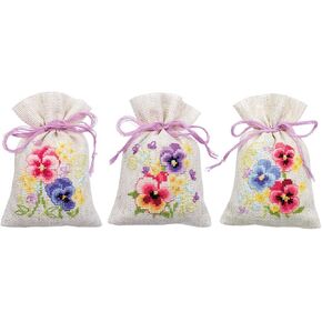 Vervaco Counted Cross Stitch Kit: Pot-Pourri Bag: Violets: Set of 3, NA, 8 x 12cm