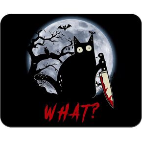 OFlich Cat Mouse Pad, Funny Halloween Black Cat Square Mouse Pads for Desk, Gothic Mouse Pad, Horror Mouse Pad, Halloween Office Supplies, Horror Halloween Desk Accessories for Office, 9.5x7.9 Inch