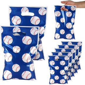 PEUTIER 50pcs Baseball Gift Bags, Baseball Themed Party Snack Bags Baseballs Style Sport Party Favor Bags Festival Birthday Presents Decoration Supplies(Blue, White,Red)