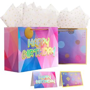 12.6" Rainbow Unicorn Gift Bags with Tissue Papers and Cards, Birthday Bags for Girls, Baby Girl Gift Bag, Large gift bags for Presents, Baby Gift Bags with Handles, Birthday Gift Bags for Girls Kids