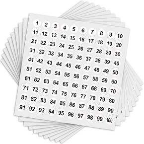 Chinco 100 Sheets Number Stickers 1 to 100 Round Number Self Adhesive Stickers Round Number Labels Storage Organizing Sticker
