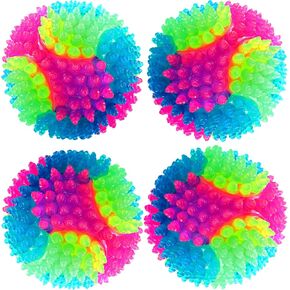 Sumind 4 Pack Light up Balls for Dogs for Fetch Spiky Squeaker Dog Ball LED Spiny Glow in The Dark Flashing Elastic Tennis Ball Bounce Activated Toy for Puppy, Cats, 2.2 Inch(Classic Style)
