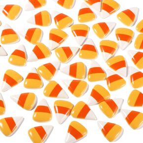 50pcs Halloween Resin Flat Candy Corn, Fake Resin Candy Corn Halloween Decoration for Hair Clips Phone Party Table Decoration