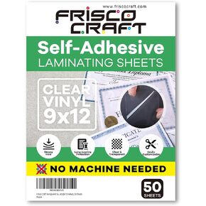 Frisco Craft Self Laminating Sheets, 50 PCS Clear Vinyl Adhesive Laminating Sheets, No Machine Needed, Self Sealing Laminate for Crafts, Photos, Documents, 9x12 Inch Clear Adhesive