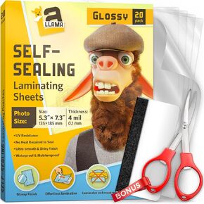 Self Adhesive Laminating Sheets, 5.3 x 7.3 Inches, 4 Mil Thick, 20 Pack, Suited for Photo Size Self Sealing Lamination Sheets 5 x 7