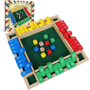 GOTHINK Wooden Shut The Box Game - Fun Table Math Game with Wooden Board for Adults & Kids - 12 Spots Dice Game with 4 Dices for 2+ Player Games, Popular Pub Board Game, Ideal for Game Night, Travel