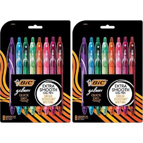 BIC Gel-ocity Quick Dry Fashion Retractable Gel Pens, Medium Point (0.7mm), 8-Count Colored Pens With Full-Length Grip, Colors and Packaging May Vary (RGLCGAP81-AST) - Pack of 2