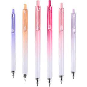 HeTaoCat Retractable Gel Pens, 0.5mm Fine Point, Quick Drying, Writing Drawing, Black ink gel pens, Box of 6 Pens (Black)