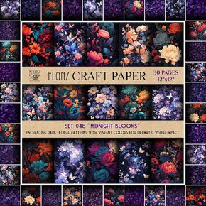 Scrapbook Paper (30 pages 12"x12") Victorian Elegance: Intricate Victorian Floral Patterns in Timeless Monochrome Hues for Classic Designs FLONZ Vintage Styled Double Sided Paper Pad for Craft