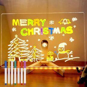 Large LED Note Board with Colors 11.8" × 7.9",Light Up Acrylic Message Board Light Up Dry Erase Board with Adjustable Stand and 7 Colors Pen, LED Illuminated Drawing Board for Office School Home