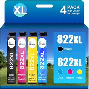 822XL Remanufactured for 822XL Ink Cartridges Combo Pack for 822XL T822 for Workforce Pro WF-3820 WF-3823 WF-4820 WF-4830 WF-4833 Printer 4 Pack