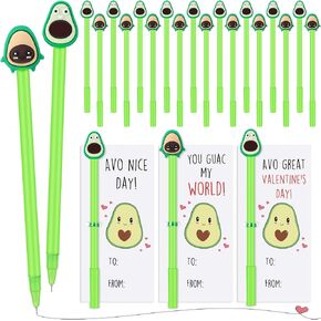 24 Sets Avocado Party Favors for Kids Included Cute Avocado Gel Ink Pens Fruit Writing Pens Avocado Cards and Cable Ties Bulk Funny Gifts for School Office