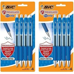 BIC PrevaGuard Gel-ocity Gel Pen With Built-in Protection To Suppress Bacteria Growth On The Pen, Medium Point (0.7mm), Blue, 4-Pack