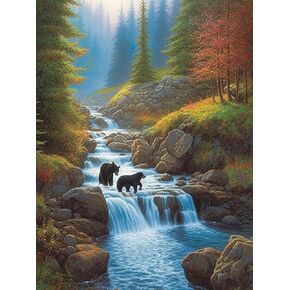 5D Diamond Painting Landscape, Paint with Diamonds DIY Diamond Art Forest Woods Streams, Diymood Painting by Number Kits Full Drill Rhinestone for Home Wall Decor 12x16inch