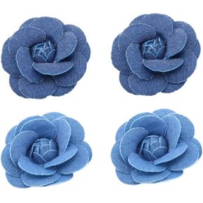 Meuey Lyot Denim Fabric Flower 75MM/2.95 INCH Denim Fabric Flowers for Crafts Fabric Flower Decoration DIY Craft Supplies Scrapbooking 4PCS