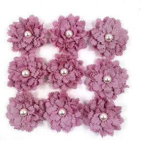 Heyiwell 10PC Pearl Center Chiffon Flowers for Headbands Flower Hair Clip Scrapbooking Sewing and DIY More Decor 3" Inch (Wine Red)