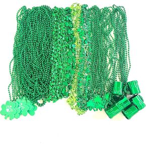 80 Pcs With 7 Styles St. Patrick's Day Green Shamrock Beads Necklaces Irish Green St. Patrick's Day Parade Party Gift Accessories