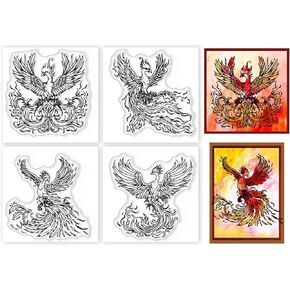 GLOBLELAND 4Pcs Mini Phoenix Clear Stamps for DIY Scrapbooking Silicone Stamp Seals Magic Phoenix Transparent Stamps for Cards Making Photo Album Journal Home Decoration 2.2x2.2inch in Saudi Arabia