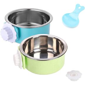 Crate Dog Bowl, Stainless Steel Removable Hanging Food Water Bowl Crate Coop Cup,Pet Cage Bowls with Bolt Holder for Dog, Puppy, Cat, Rabbit, Bird,Small Animals (Large (Pack of 2)