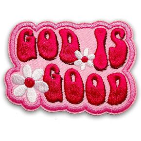 G*d is Good Patch 3 Inches Iron On/Sew On Embroidered Applique Patch for Clothes Backpacks Hats, Funny Christian, Religious, Jesus, Cute Flower DIY Accessories Gift for Mom Dad Friends Coworkers
