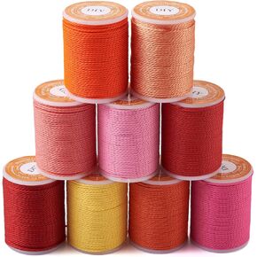 KISSITTY 9 Rolls Waxed Polyester Twisted Cord 9 Colors 1mm Red Tone Leather Waxed Sewing Thread Braided Strings with Spool for Shoe Bag Repairing Necklace Bracelet Jewelry Craft Making