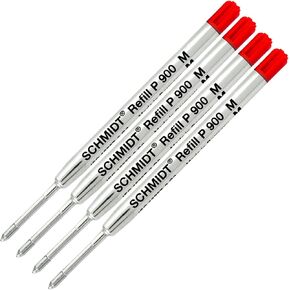 Schmidt 4 Pack - Med-Red Ink P900 Parker Style Ballpoint Refill