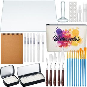 Domensi Watercolor Paint Muller Set with Watercolor Paint Muller Glass Paint Muller Slab Painting Knives Painting Brushes Watercolor Palette Paint Tin Cases for DIY Watercolor Oil Acrylic Painting