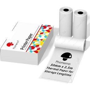 Phomemo Width 3.03''(77mm) Adhesive Thermal Printer Paper, Compatible with M832/M833/M834/M835/M03/M03AS/M04S/M04AS Portable Printer, for DIY Projects, Photo, Shopping Lists, Black on White, 3 Rolls