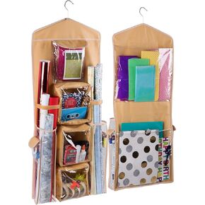Double-Sided Hanging Gift Bag and Gift Wrap Organizer (Beige)