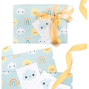 Itsy Belle Studio Floral Wedding Wrapping Paper + Ribbon Set with Tags - White Wrapping Paper, Pink Flower Wrapping Paper Sheets, Boho Bridal Shower Wrap Paper