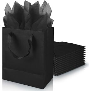 KEEPARTY 10 PCS Black Gift Bags With Handles Black Paper Bags Medium Size for Party Business Wedding Birthday Graduation Fathers Day
