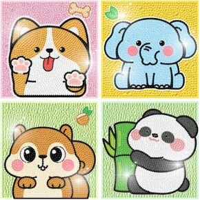 FQOVKYN 4 PCS Cartoon Animals مجموعات فن الماس للبالغين المبتدئين ، DIY Panda Panda Diamond Art Paint