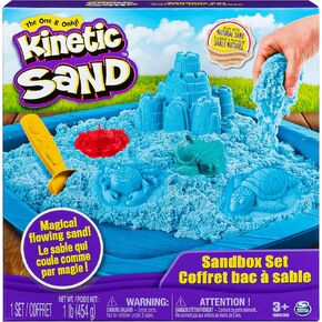 Kinetic Sand, Sandbox Set Kids Toy with 1lb All-Natural Blue and 3 Molds, Sensory Toys for Kids Ages 3 and Up