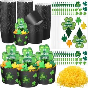 24 Set St. Patrick's Day Crafts Kits Lucky Shamrock Irish Party Supplies Leprechaun Trap Party Crafts Green Color Shamrock Decorations for Classroom Activity Spring Holiday Gift Decor