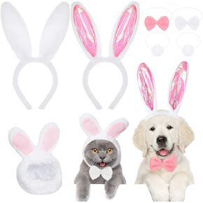Weewooday 3 Set Dog Bunny Ears Easter Costume, Dog Headband Cat Rabbit Ear Hat Cute Pet Bow Collar Puppy Plush Tail for Pet Easter Party Costume Accessories Supplies(Vivid)
