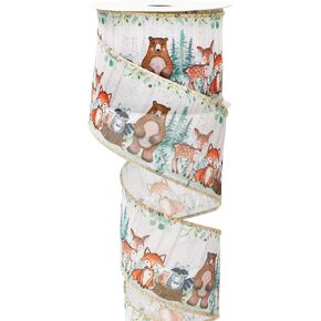 Woodland Animal Wired Edge Ribbon 2.5 Inch Forest Animal Fabric Craft Ribbon for Bow Wreath Gift Wrap Party Home Decor, 12 Yards