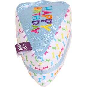 Multipet Birthday Cake Slice Dog Toy - Dog Birthday Toy w/Squeaker & Crinkles - Polyester Plush Dog Toys - Cute Pet Toy for Chewing & Playing - Perfect Dog Gifts for All Dogs (6", Blue)
