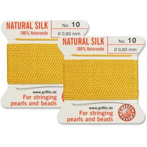 2 Pcs Griffin Natural Silk Beading Cord Thread and Needle Size 10 Yellow Color